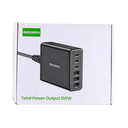 Зарядний пристрій ROCOREN Gan Desktop Charger 100W (3 Type-C + 3 Type-A) PD 30, фото 1