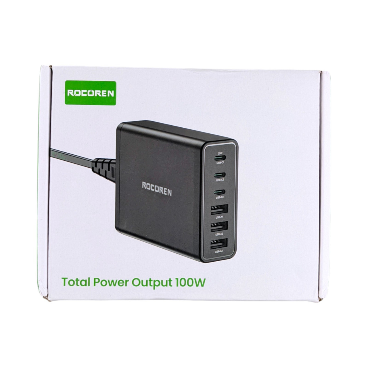 Зарядний пристрій ROCOREN Gan Desktop Charger 100W (3 Type-C + 3 Type-A) PD 30