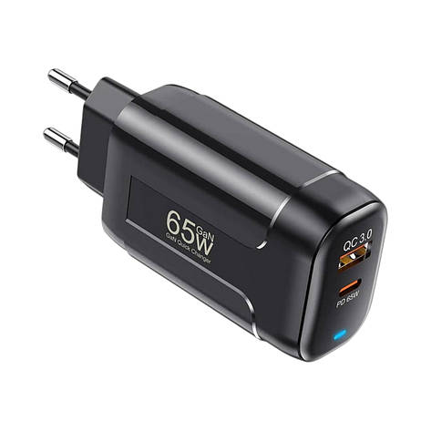 Зарядний пристрій USLION BK307 GAN 65W PD 1 Ports Type C + USB Black, фото 1