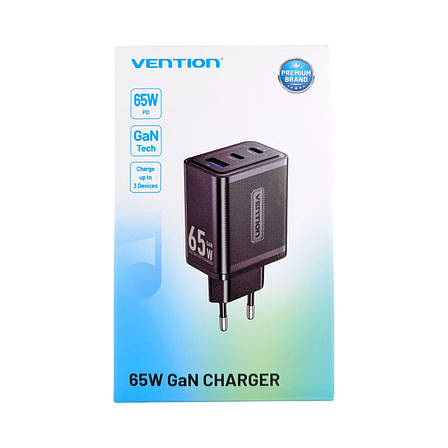 Зарядний пристрій VENTION GaN III 2x Type-C + USB 65W, фото 1