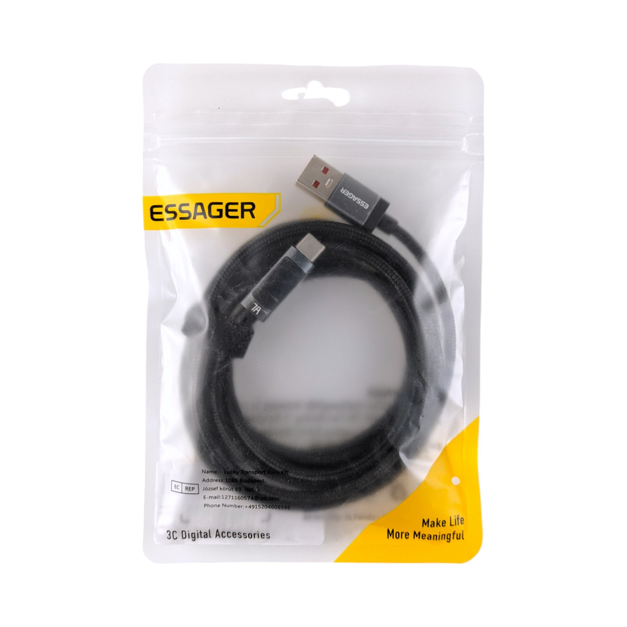 Кабель USB - Type-C ESSAGER EXCT-HCAOG-P 7A 100W 2м чорний з дисплеєм