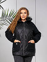 Тепла комбінована стьобана жіноча куртка великих розмірів єврозиму (р.48-58). Арт-1814/9