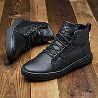Мужские черные кожаные ботинки на байке осень-зима,еврозима, демисезон, теплые хайтопы натуральная кожа