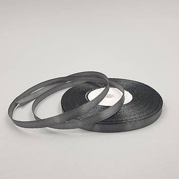 Атласна стрічка Графіт 0.6 см (тоненька) — рулон 33 м