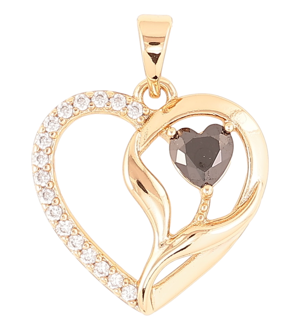 Кулон Xuping Позолота 18K «Серце з цирконієм і чорним фіанітом» для ланцюжка до 5мм