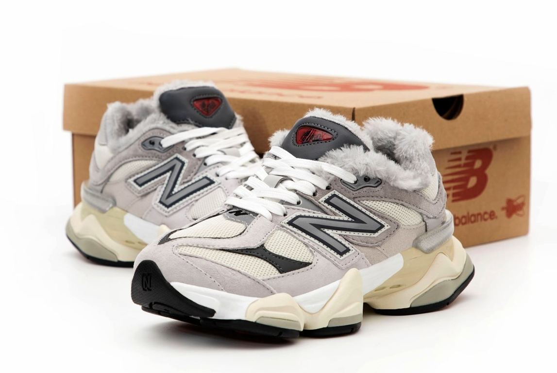 Зимові жіночі кросівки New Balance 9060 з хутром winter beige бежевые Нью баланс замшеві світлі зима