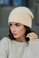 В'язана шапка з ангори "Католіна", колір бежевий