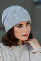 В'язана шапка з ангори "Калина", колір сірий