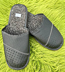 Домашні капці з овечої вовни чоловічі чорний колір