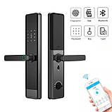 Розумний дверний замок з Wi-Fi, кодовий з відбитком пальця і ключ-картою, сірий, фото 3