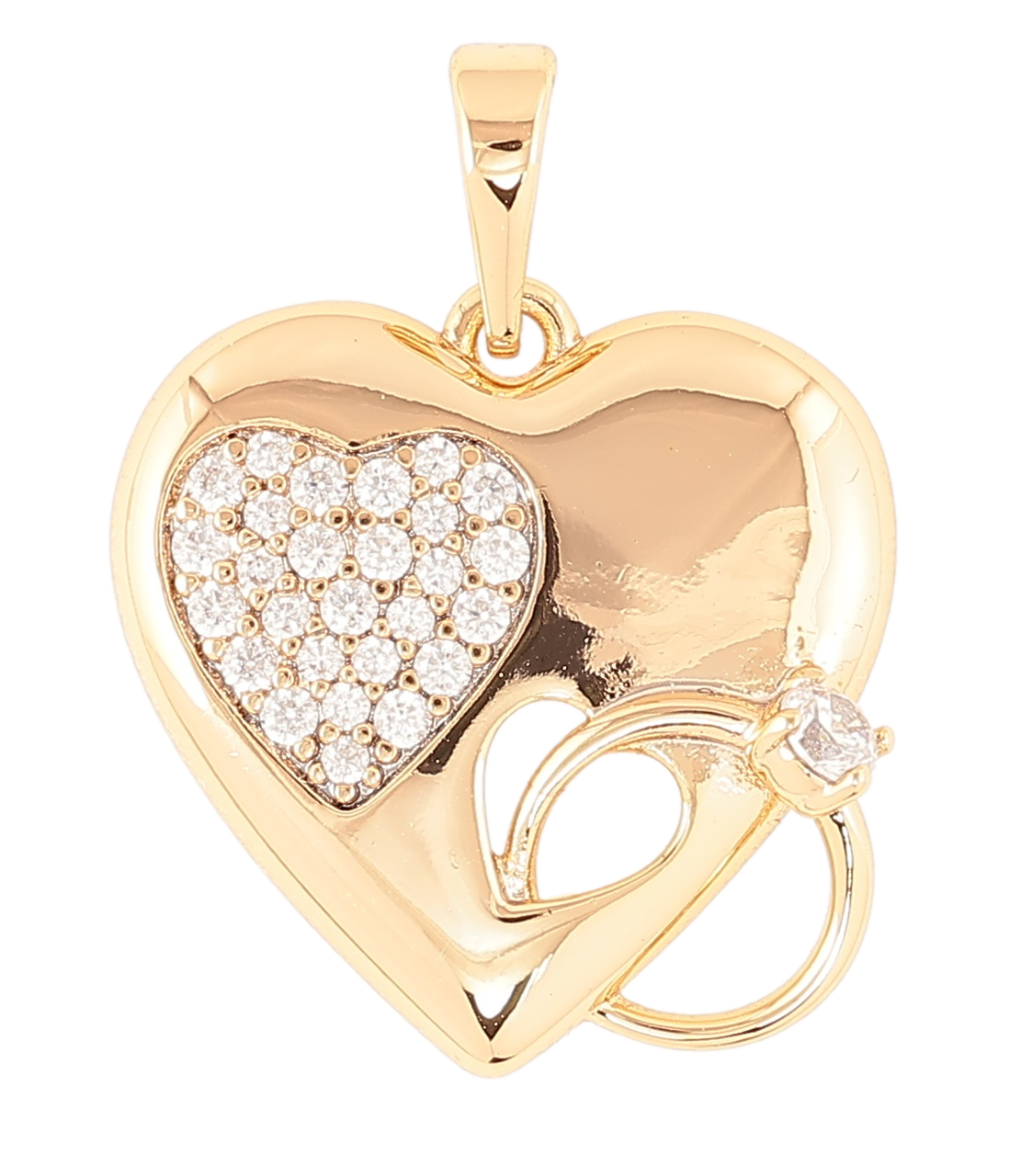 Кулон Xuping Позолота 18K «Сердечко з цирконієм і каблучкою» для ланцюжка до 6мм