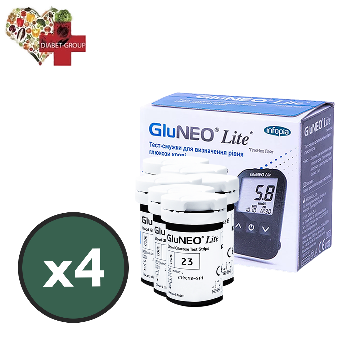 Тест-смужки GluNeo Lite 200 шт. у 8 флаконах по 25 шт. у пакованні