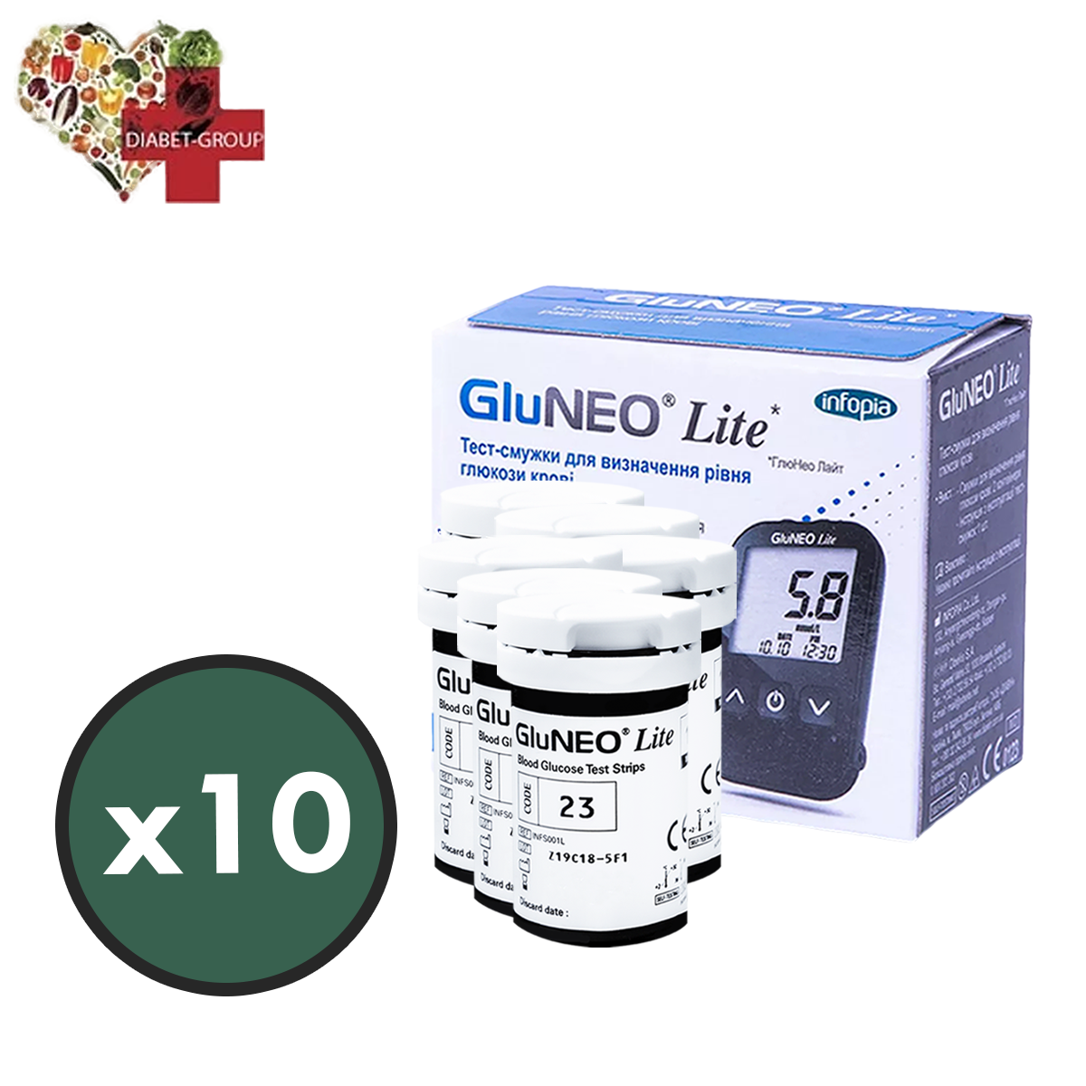 Тест-смужки GluNeo Lite 500 шт. у 20 флаконах по 25 шт. у пакованні
