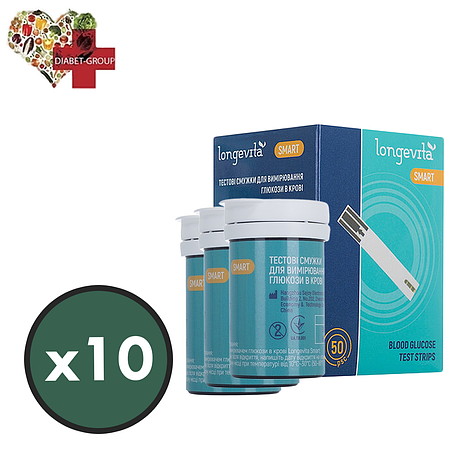 Тест-смужки Longevita Smart, 500 шт. в 10 флаконах по 50 шт. в упаковці, фото 1