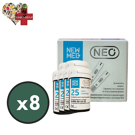 Тест-смужки НьюМед Нео (NewMed Neo) 400 шт. в 16 флаконах по 25 шт. в упаковці, фото 1