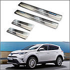Захисні накладки на пороги "Hybrid" для Toyota RAV-4 2013-2016, 2016-2018 /нерж.сталь/
