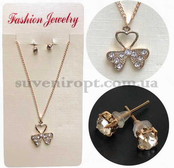 Гарний набір Підвіска та Сережки з бантиком біжутерія, фото 1