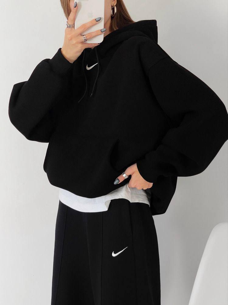 Женское оверсайз худи найк с капюшоном (черное, белое, светлый беж ...