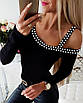 Елегантна декольтована жіноча кофта з перлинами, фото 2