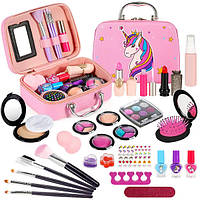 Набір дитячої декоративної косметики для дівчаток 26в1 у сумочці валізці Єдиноріг Рожевий (60657)