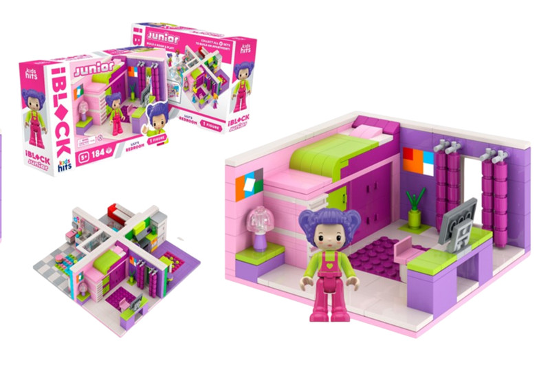 Конструктор Kids hits IBLOCK JUNIOR  KH08/001/1 Дівчатка, Спальня Лілі, 184 дет, в комплекті фігури,