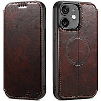 Чохол-книжка Suteni Magsafe Leather Case для Apple iPhone 12 Dark Brown
