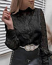 Нарядна чорна блуза з елегантним дизайном та мереживом, фото 2
