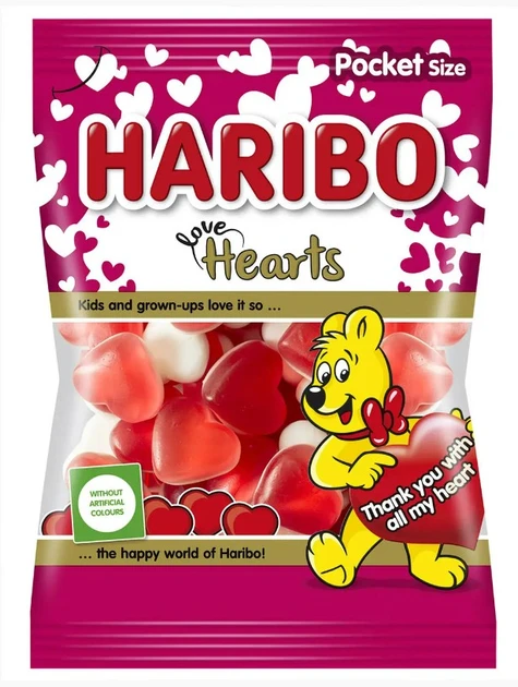 Цукерки желейні (сердечка) Haribo Love Hearts 100 г жувальні цукерки Харибо