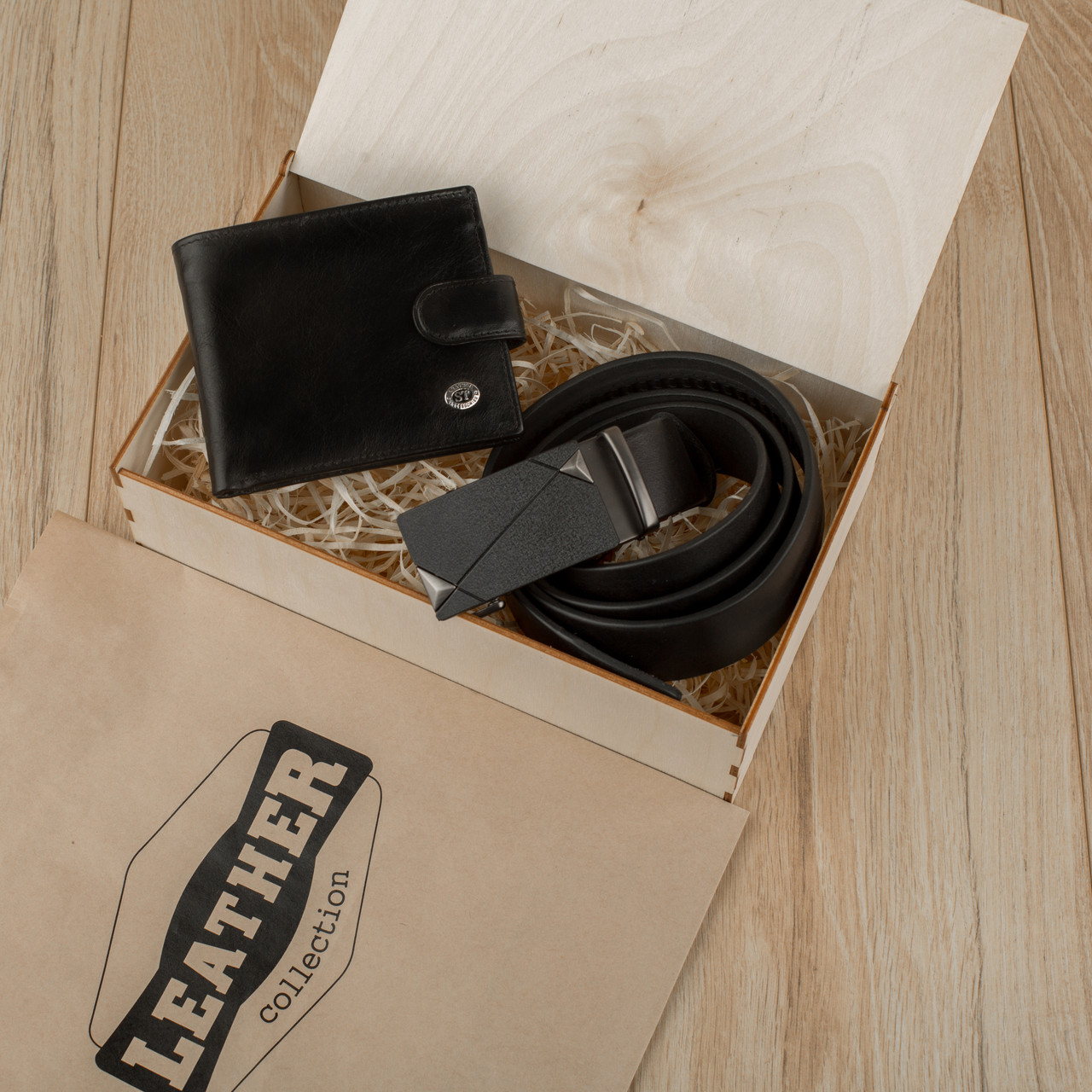 Чоловічий подарунковий набір Leather Collection (портмоне і ремінь автомат) (LC007)