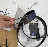 Двосторонній шкіряний ремінь у подарунковій упаковці (AL) чорний/синій, фото 4