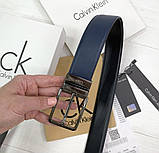 Двосторонній шкіряний ремінь у подарунковій упаковці (AL) чорний/синій, фото 5