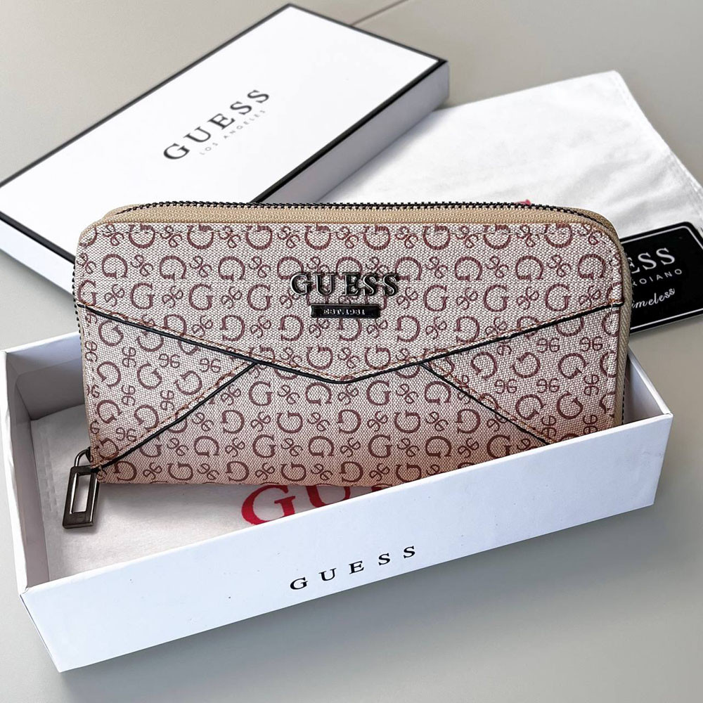 Жіночий гаманець на змійці Guess (7595) бежевий