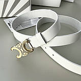 Жіночий білий шкіряний ремінь Celine gold (3 см), фото 2