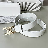 Жіночий білий шкіряний ремінь Celine gold (3 см), фото 3