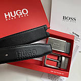 Чоловічий подарунковий набір (ремінь з двома пряжками) H.Boss (218), фото 4