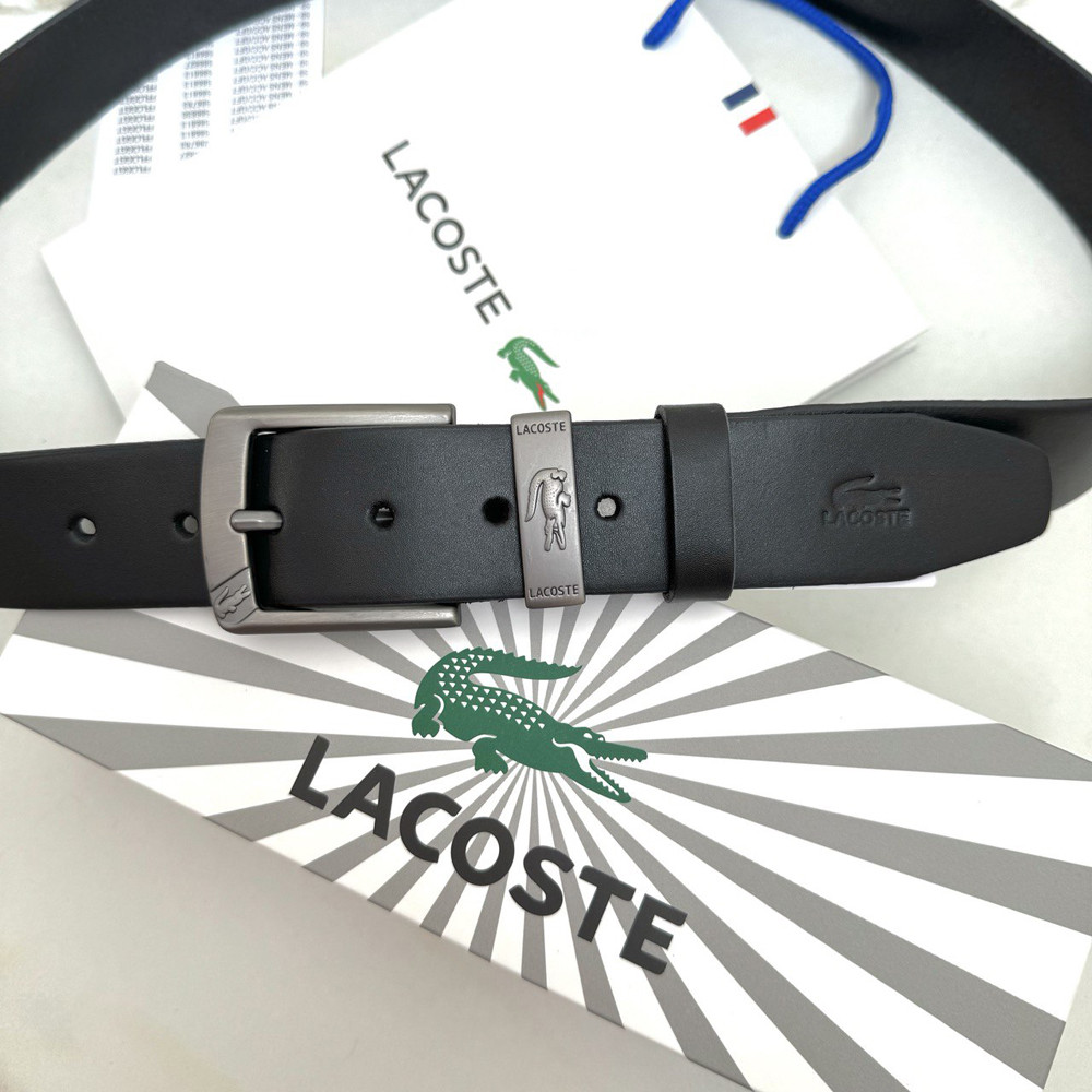 Чоловічий шкіряний брендовий ремінь Lacoste (996) чорний