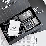 Чоловічий шкіряний ремінь з двома пряжками, подарункове упакування GA, фото 2