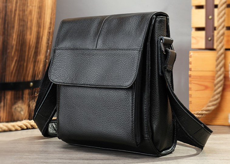 Сумка шкіряна чоловіча середніх розмірів Leather Collection (7433) чорна, фото 1