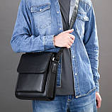Сумка шкіряна чоловіча середніх розмірів Leather Collection (7433) чорна, фото 3