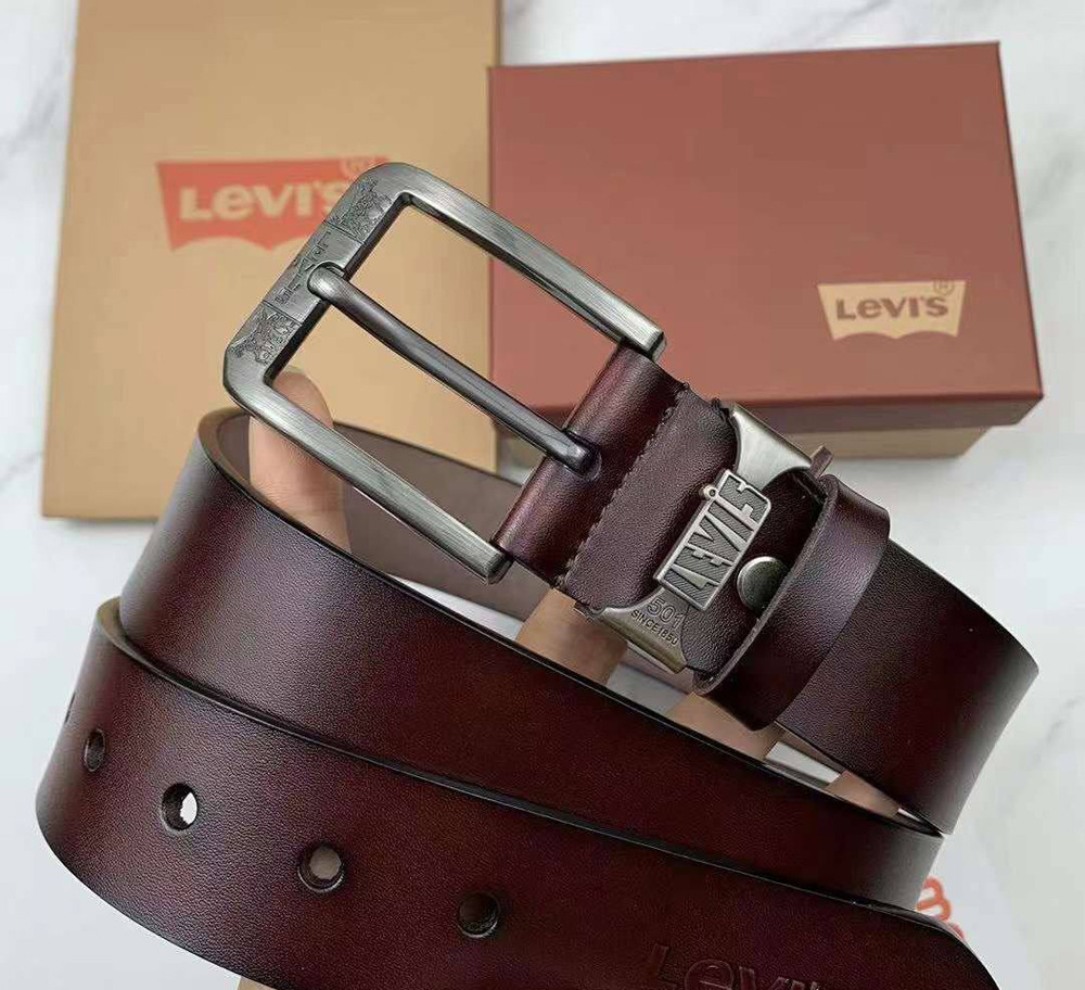 Брендовий чоловічий ремінь Levis brown коричневий