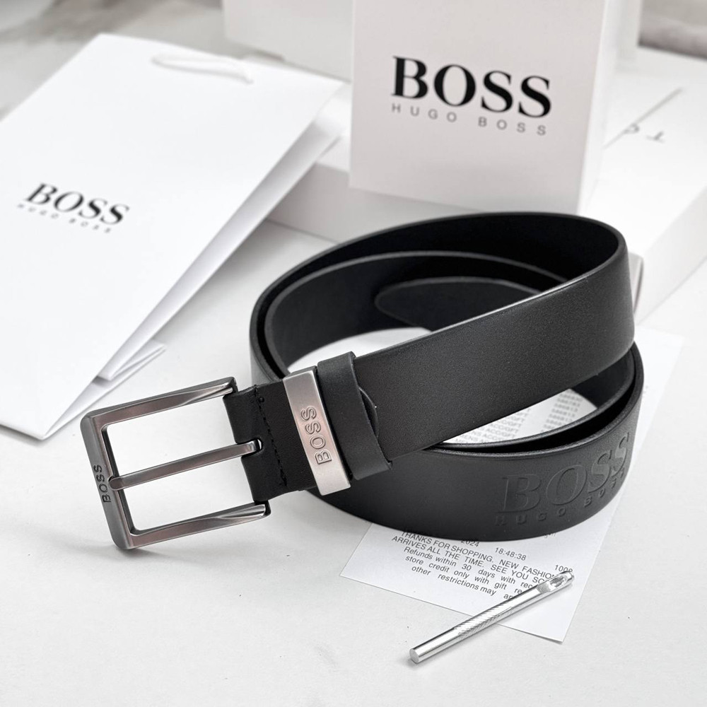 Брендовий чоловічий ремінь Boss із натуральної шкіри