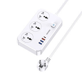 Фільтр мережевий Kakusiga KSC-948 (2500W, 3USB(1QC), Type C, 3 розетки) White