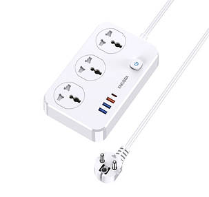 Фільтр мережевий Kakusiga KSC-948 (2500W, 3USB(1QC), Type C, 3 розетки) White, фото 1