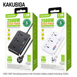Фільтр мережевий Kakusiga KSC-948 (2500W, 3USB(1QC), Type C, 3 розетки) White, фото 3