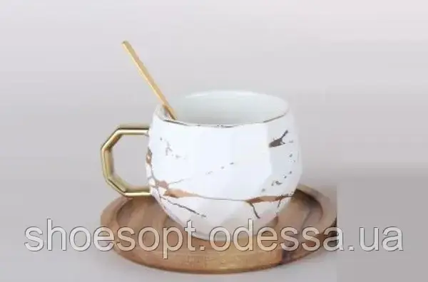Чашка керамічна Мармурова з блюдцем