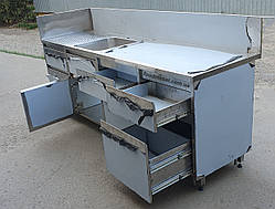 Тумба 2400х700 з мийкою 5 шухлядами та високими бортами з нержавіючої сталі для літньої кухні та тераси