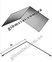 Коник на шиферний дах, покрівельний коник, планка конька, коник на покрівлю з оцинкованої сталі 95*95 Довжина 2м