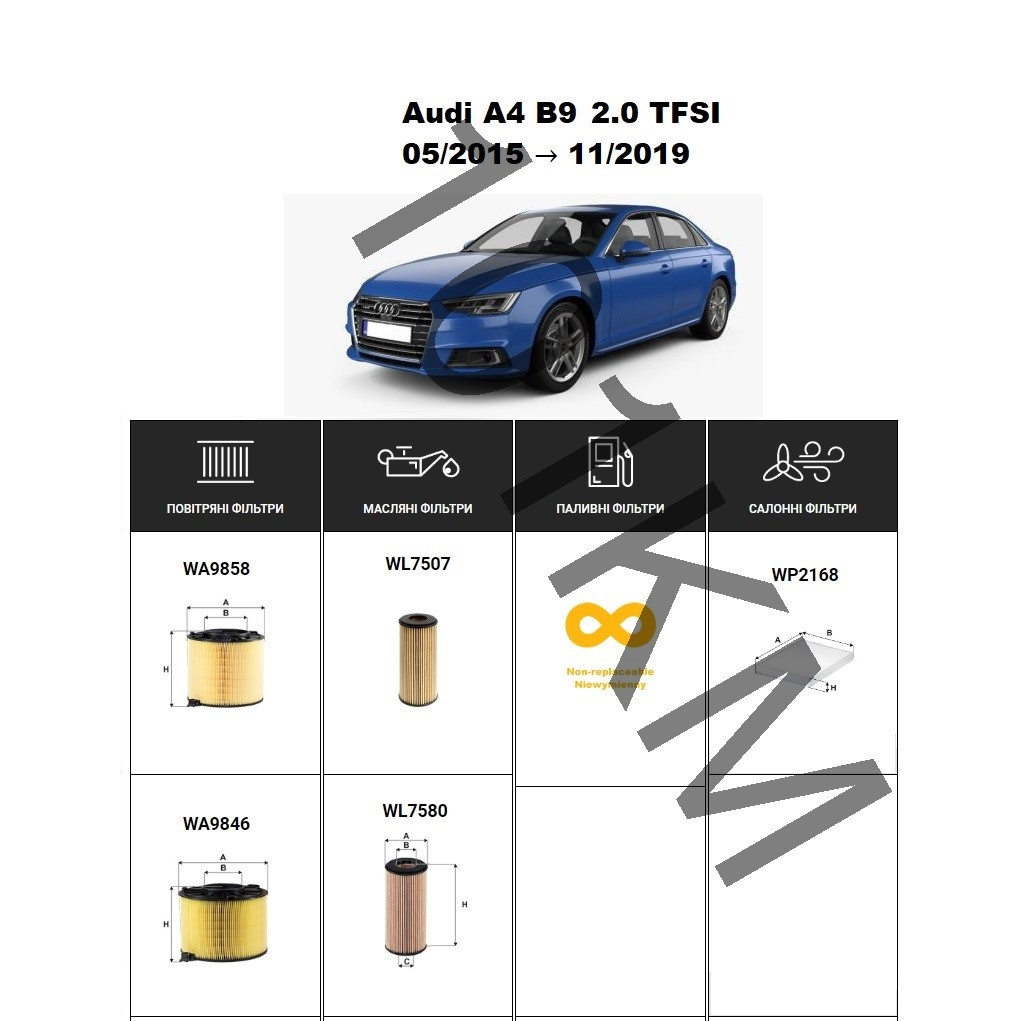Комплект фільтрів Audi A4 B9 2.0 TFSI (2015-2019) WIX, фото 1