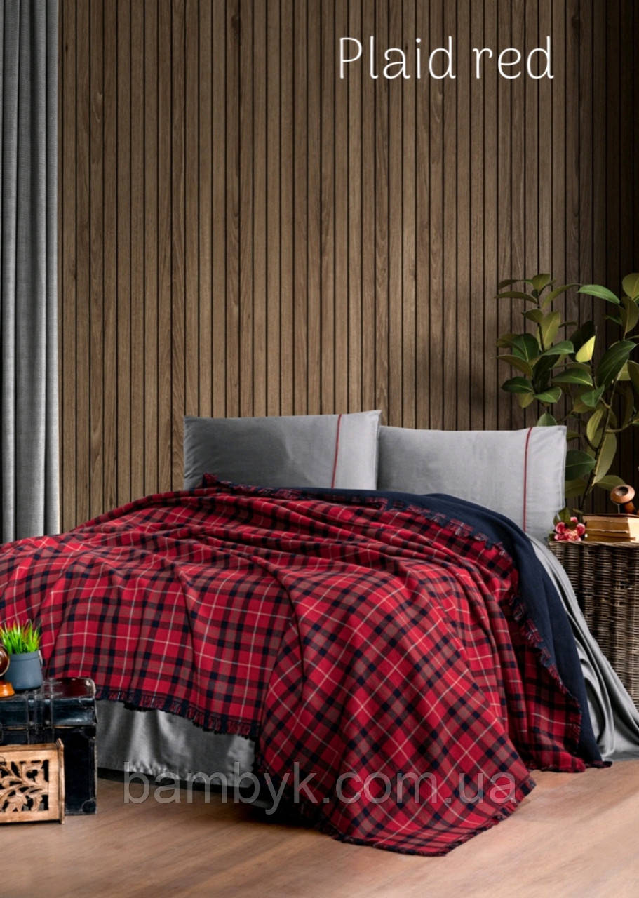Комплект First Choice "Plaid Red" з бавовняним пледом простирадло дві наволочки 100% бавовна Туреччина