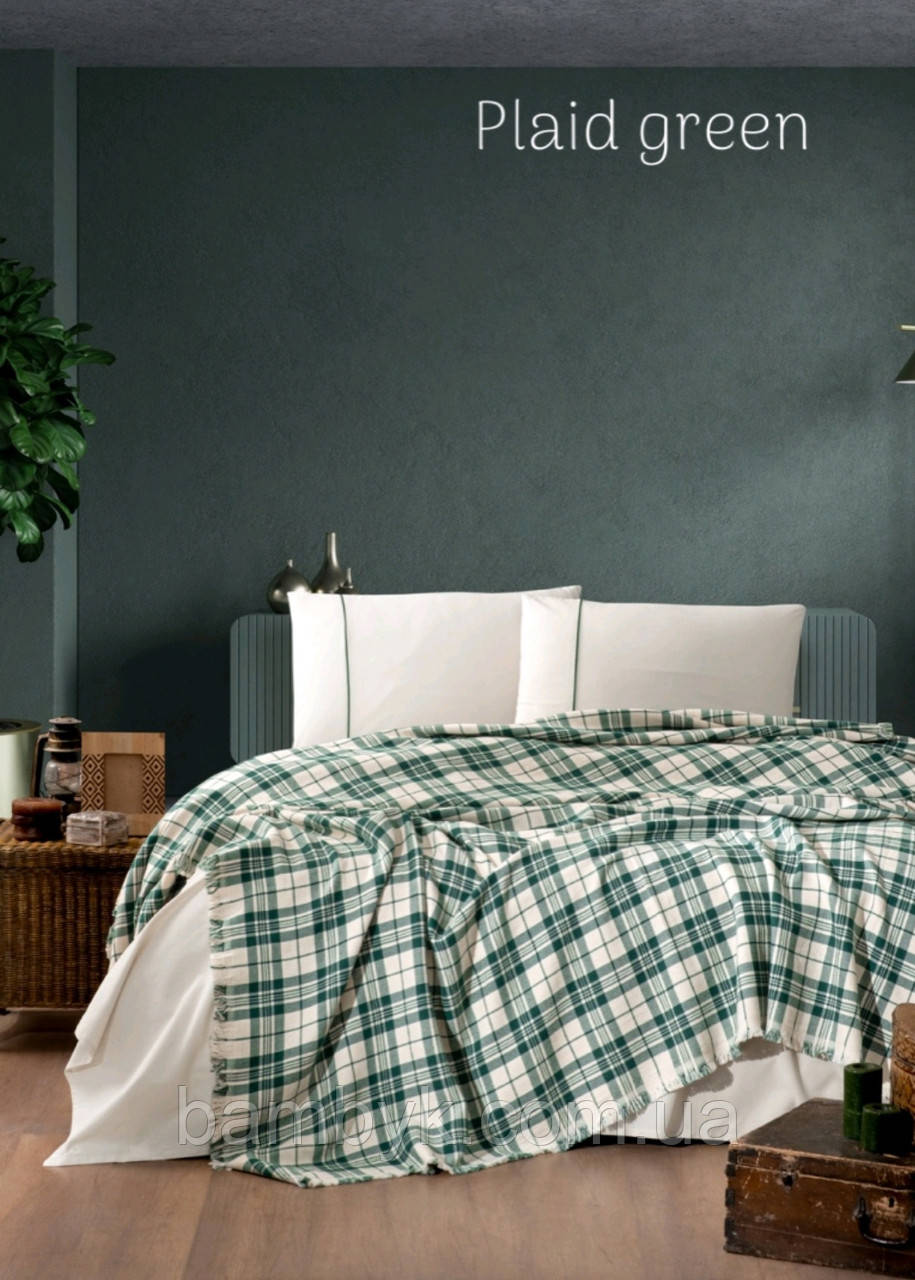 Комплект First Choice "Plaid Green" з бавовняним пледом простирадло дві наволочки 100% бавовна Туреччина